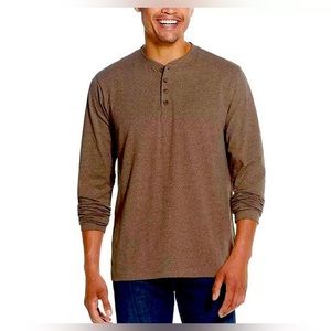 WP Weatherproof Men’s Henley Shirt.4 button, long sleeve, crew neck, taupe, XXL